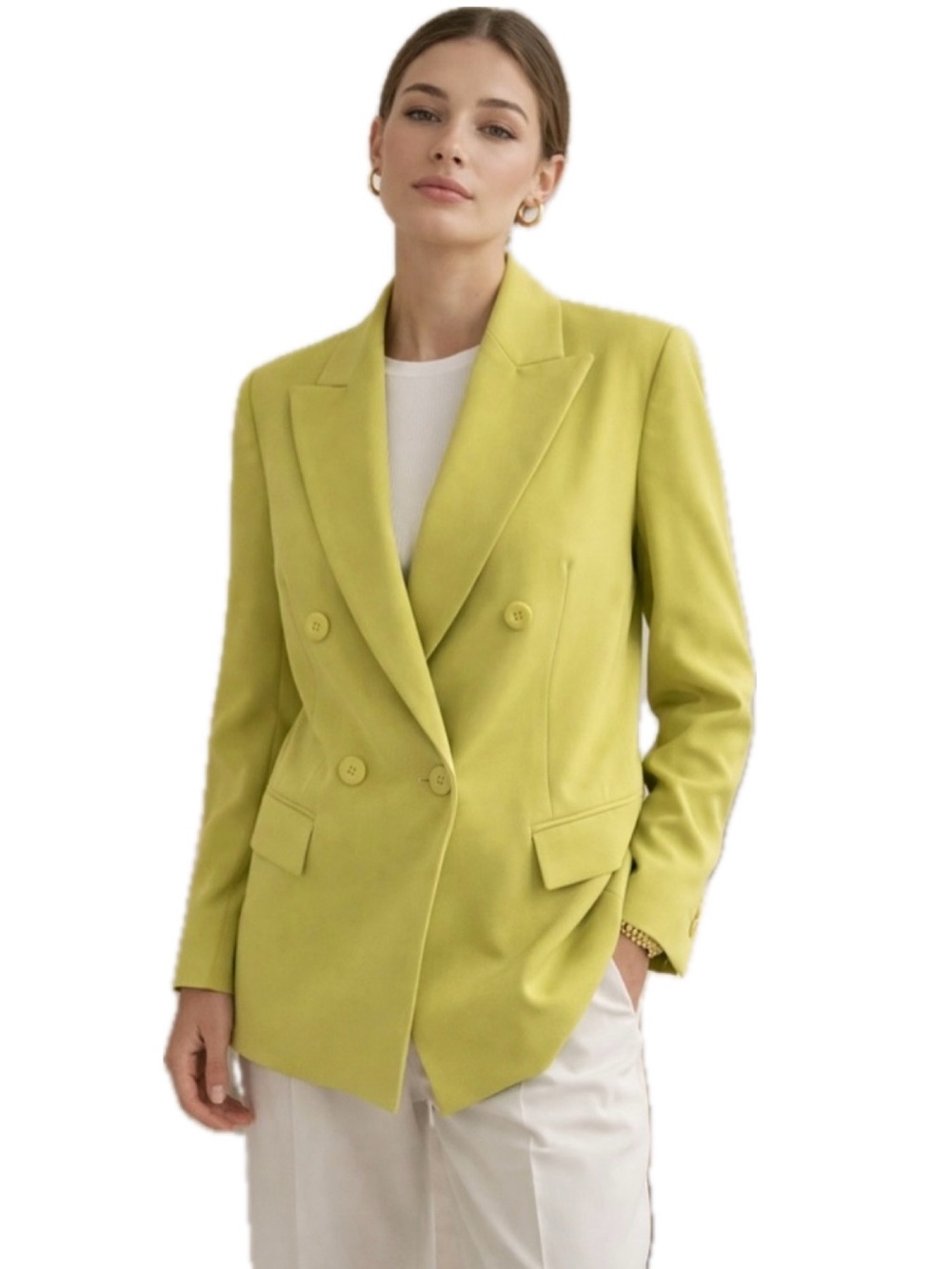 Votre Nom Paris Chartreuse Double Breasted BlazerLime Green Statement Jacket 2